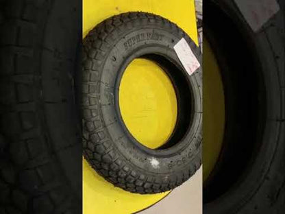This heavy-duty 3.50-8 inch pneumatic rubber wheelbarrow tyre is engineered for exceptional durability and performance. With a robust 400 kg load capacity, it is ideal for demanding tasks in construction, gardening, and material handling. The pneumatic design ensures a cushioned ride, while the high-quality rubber compound provides superior grip and long-lasting wear.